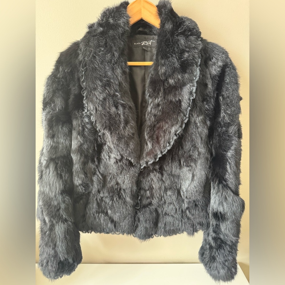 Black Short Rabbit Fur Jacket, size S